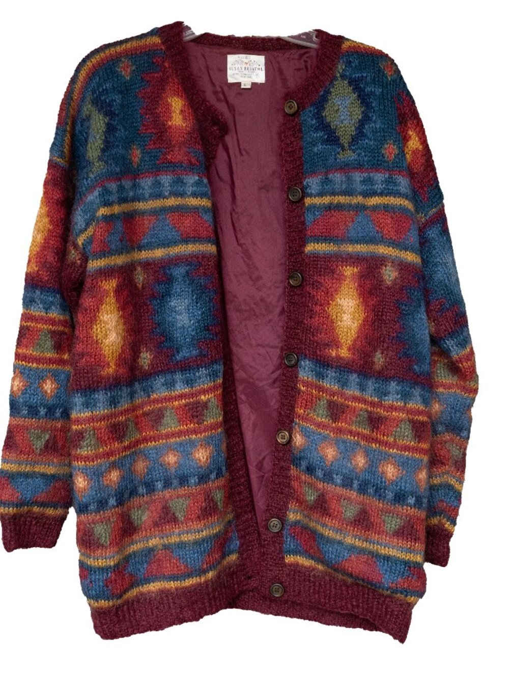 Vintage 90s MOHAIR Sweater Southwest Aztec Maximalism Boho Eclectic Cardigan